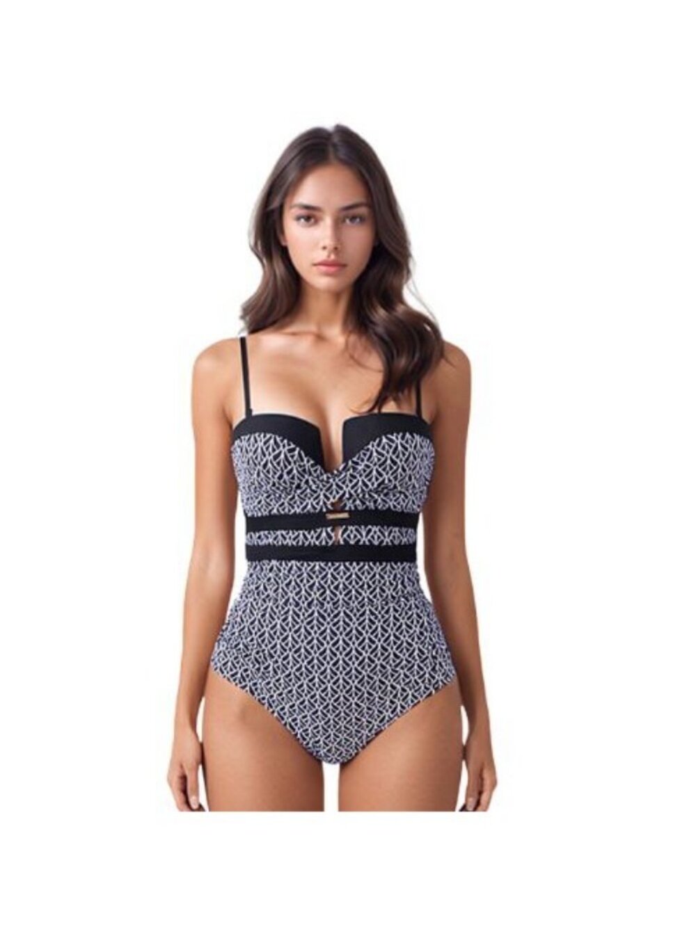 Eomenie Black & White Push Up Tummy Control One Piece Convertible Strapless NWT